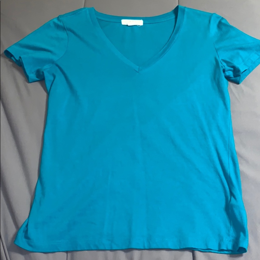 Forever 21 Teal V-neck T-shirt - Size: Small